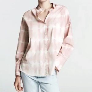 Zara Blouse Cotton Oversized Button Front Long Sleeve Pink White Women’s Size XS